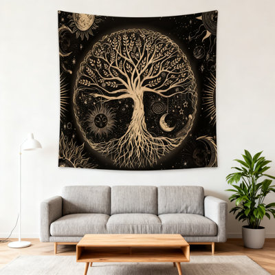 Tapisserie arbre de vie avec motif floral soleil, lune et cachemire rétro pour chambre à coucher, salon et dortoir