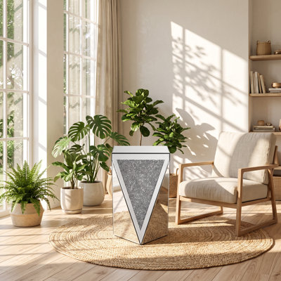 Kai Lee 13.8" W x 13.8" D x 23.6" H Crystal Inlaid Mirrored Glass End Table