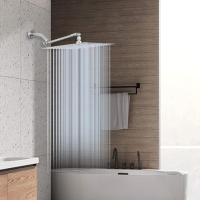 12" Brushed Nickel Square Rain Shower Head With Adjustable Brass Arm - Powerful Rainfall Experience