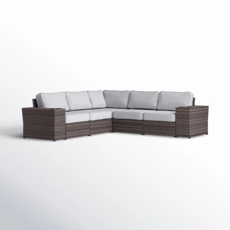 102" Wide Reversible Outdoor Wicker Sectional Sofa With Cushions – Fully Assembled, Outdoor Sectional,