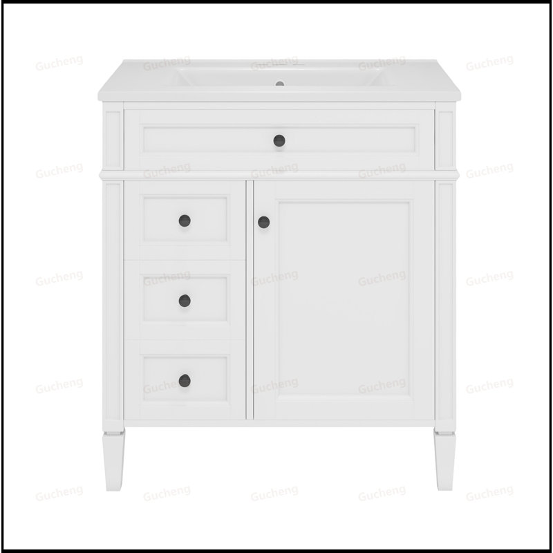 Meuble-lavabo à poignée en métal 30 po avec lavabo supérieur