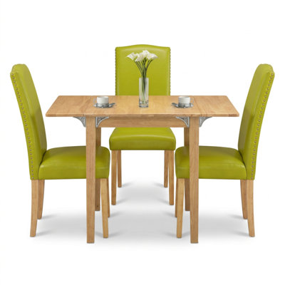 Ensemble de salle à manger 3 pièces en bois massif fini chêne vert automne avec similicuir et rallonges, 2 chaises