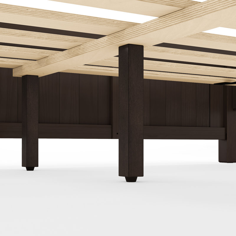 Solid Wood Platform Bed With Reeded Headboard, Queen, Moroccan Brown