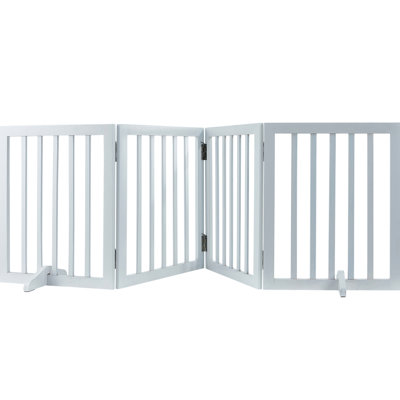 Barrière pour animaux autoportante pliable à 4 panneaux, H 24 po x l 80,3 po, extensible pour les couloirs intérieurs, barrière en bois blanc avec coulisses étroites et étroites, support solide pour chien