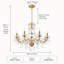 Lustre en cristal rétro 8 lumières, lampe en fer doré antique avec ampoules E12 incluses
