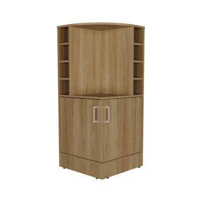 42" Corner Bar Storage Cabinet, Eight Liquor Bottles, Double Door, Modern Look Tall, Bottles , Interior