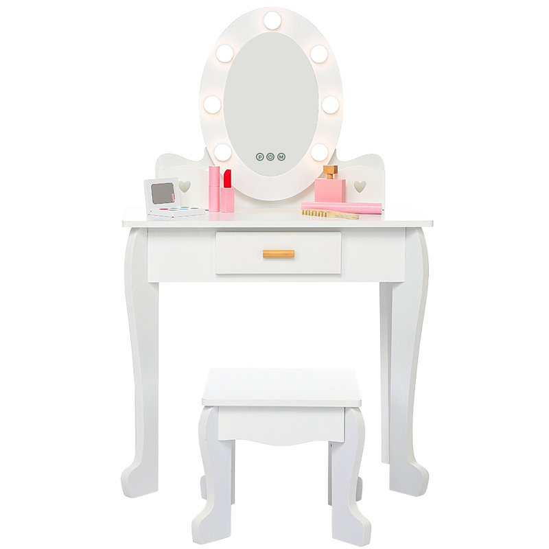 Ensemble coiffeuse avec miroir Gerldean Kids, Blanc