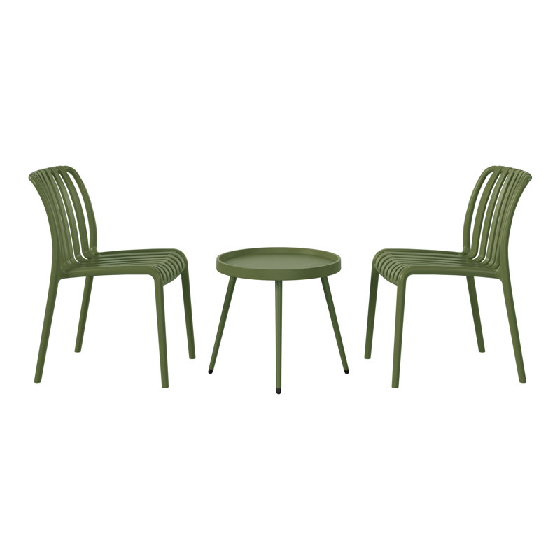3-Piece Outdoor Patio Chair With Side Table, Green