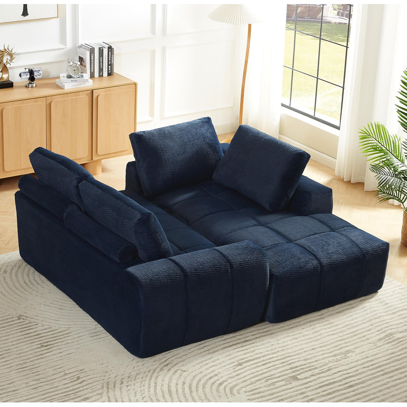 Canapé modulaire surdimensionné en L FAUX FUR, Orienté à droite, Imitation fourrure bleu foncé