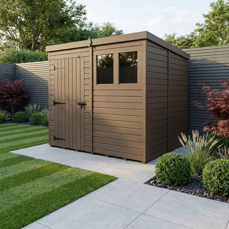 Total Sheds 8ft x 5ft Composite Pent Garden Shed - Single Door - With Windows - EPDM Rubber Roof - UK Manufactured