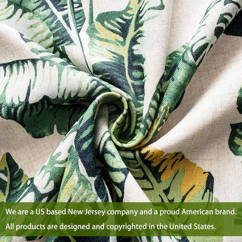 Tropical Green and Beige Linen Blackout Curtain Panels