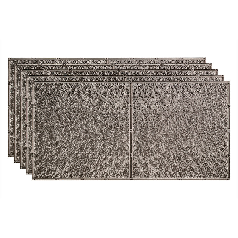 24.38'' L x 48.38'' W Textured Vinyl Glue Up Ceiling Tile In Brushed Aluminum, Galvanized Steel