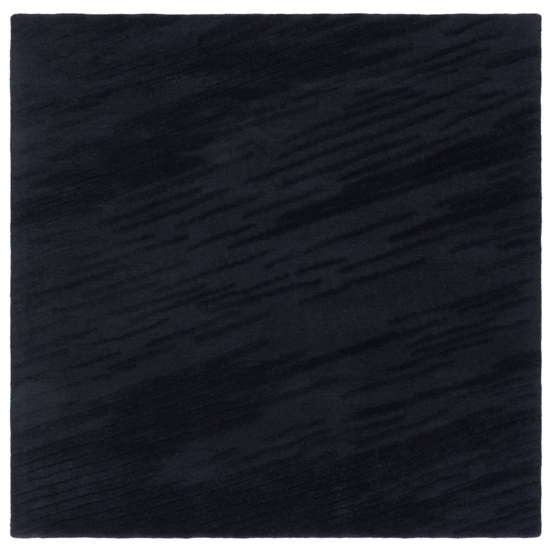Tapis noir en laine et coton touffeté à la main Rodeo Drive 677, Carré 6 pi