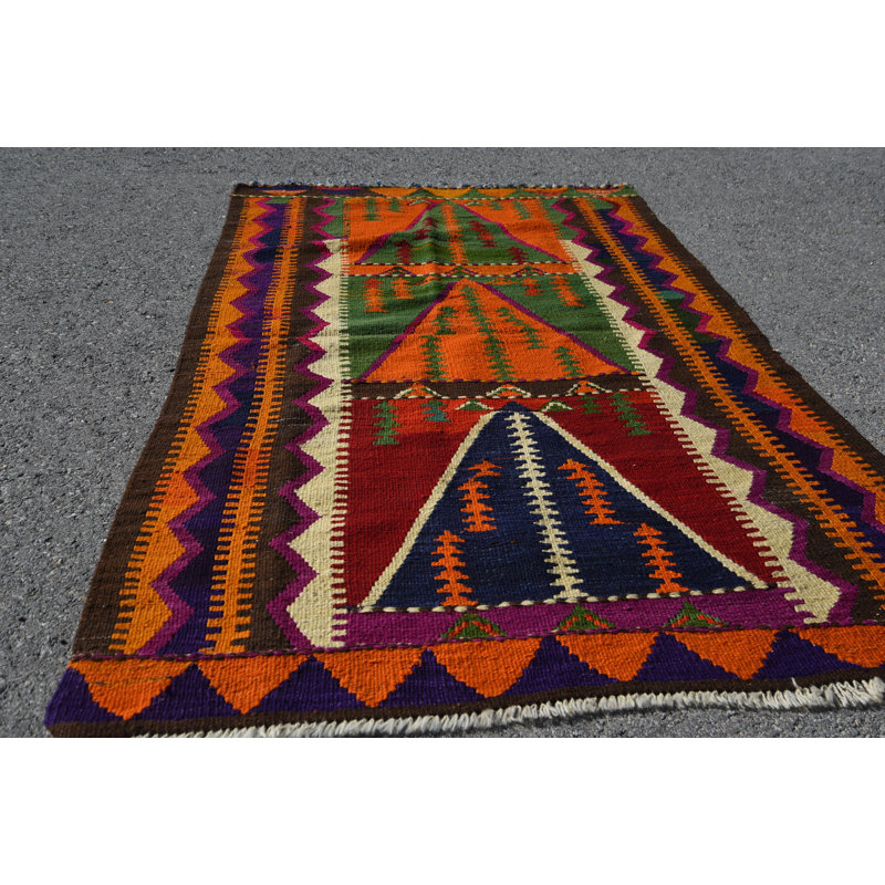 Turkish Rug, Kilim, Orange Floor Rugs, Geometric Rugs, Bedroom Rugs, Vintage Rug