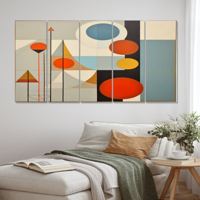 Serendipity abstrait Mid-Century Geometrics I - décoration murale moderne Mid-Century - 5 panneaux égaux
