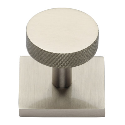 Heritage Brass Cabinet Knob Disc Knurled Design with Square Backplate
