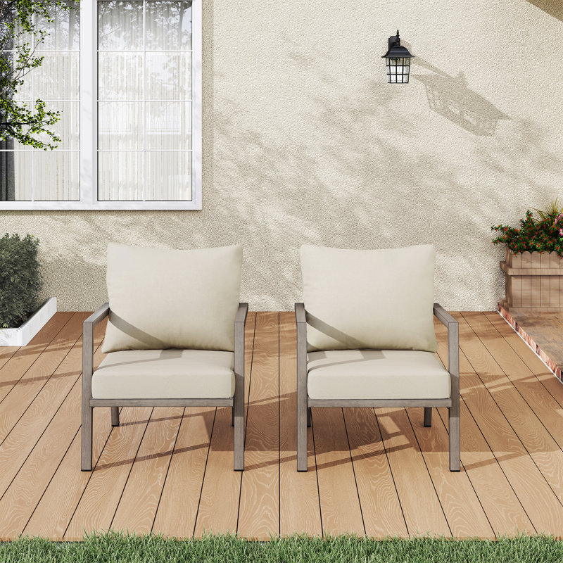 Heim 2-Piece Aluminum Outdoor Sofa Chair With Beige Cushions, Beige