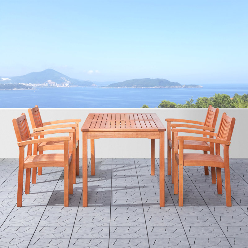 Strayer Stackable Reddish Brown Coastal Wood Dining Set, 4