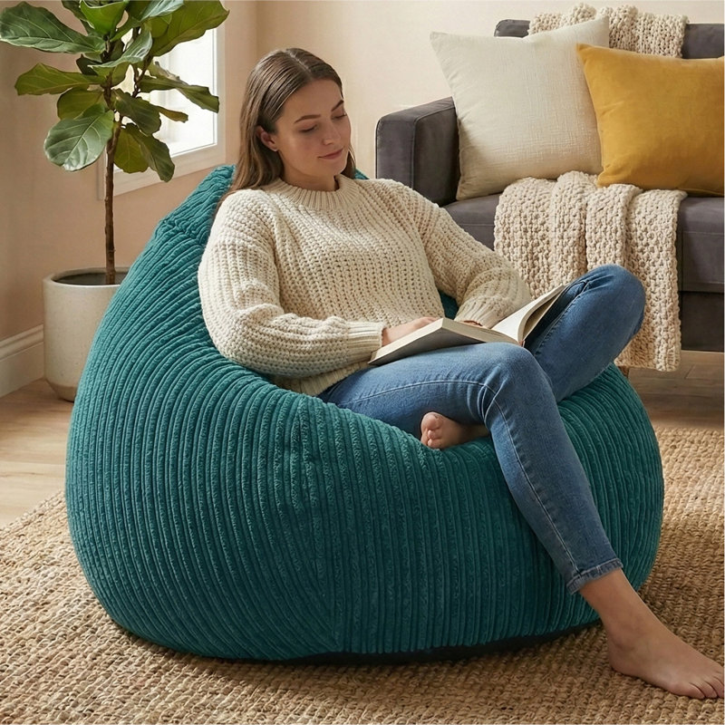 rucomfy Beanbags Large Corduroy Slouchbag - Plush Bean Bag Chair for Adults, Teens and Kids - Home Furniture Seating for Living Room or Bedroom - Machine Washable 80cm x 110cm