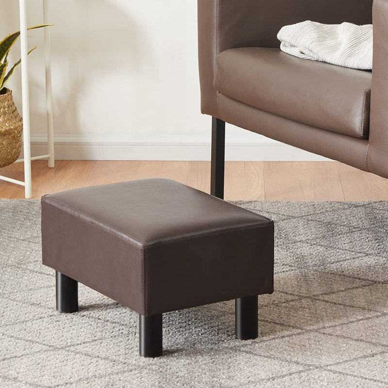 Nelva Faux Leather Ottoman, Brown Faux Leather