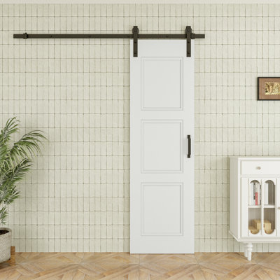 80"H 3Lite Waterproof White Primed Solid Core Composite MDF Wood Sliding Barn Door With Hardware Kit