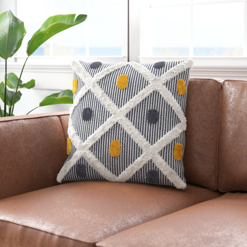 20'' Black and White Cotton Wool Tufted Throw Pillow