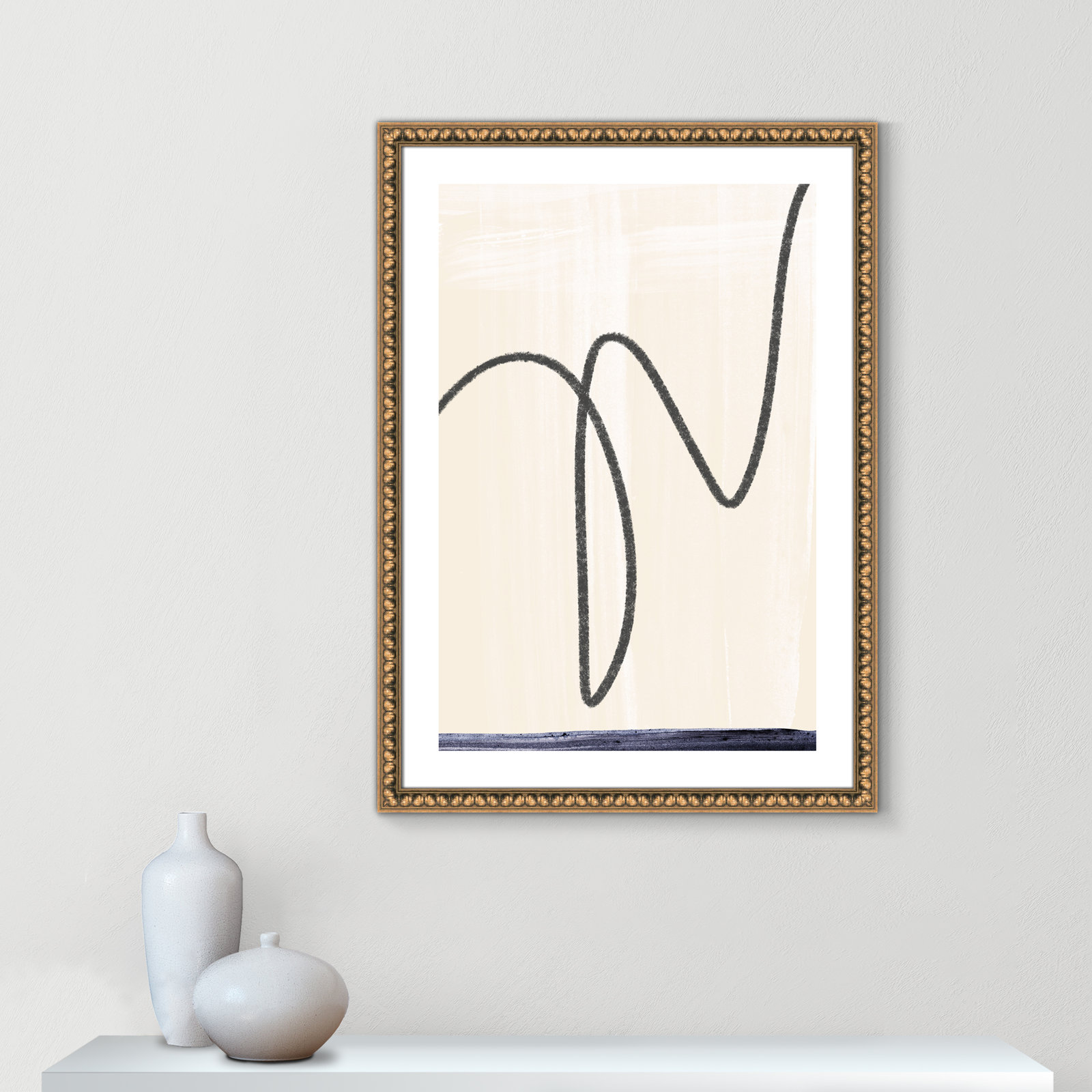 Tigerlily "Departured I" Painting, Gold Bead Framed Paper, 36.5" H x 26.5" W x 1.13" D