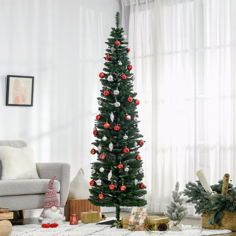 Arbre de Noël artificiel à forme allongée 7 pi, 499 branches réalistes, base en plastique