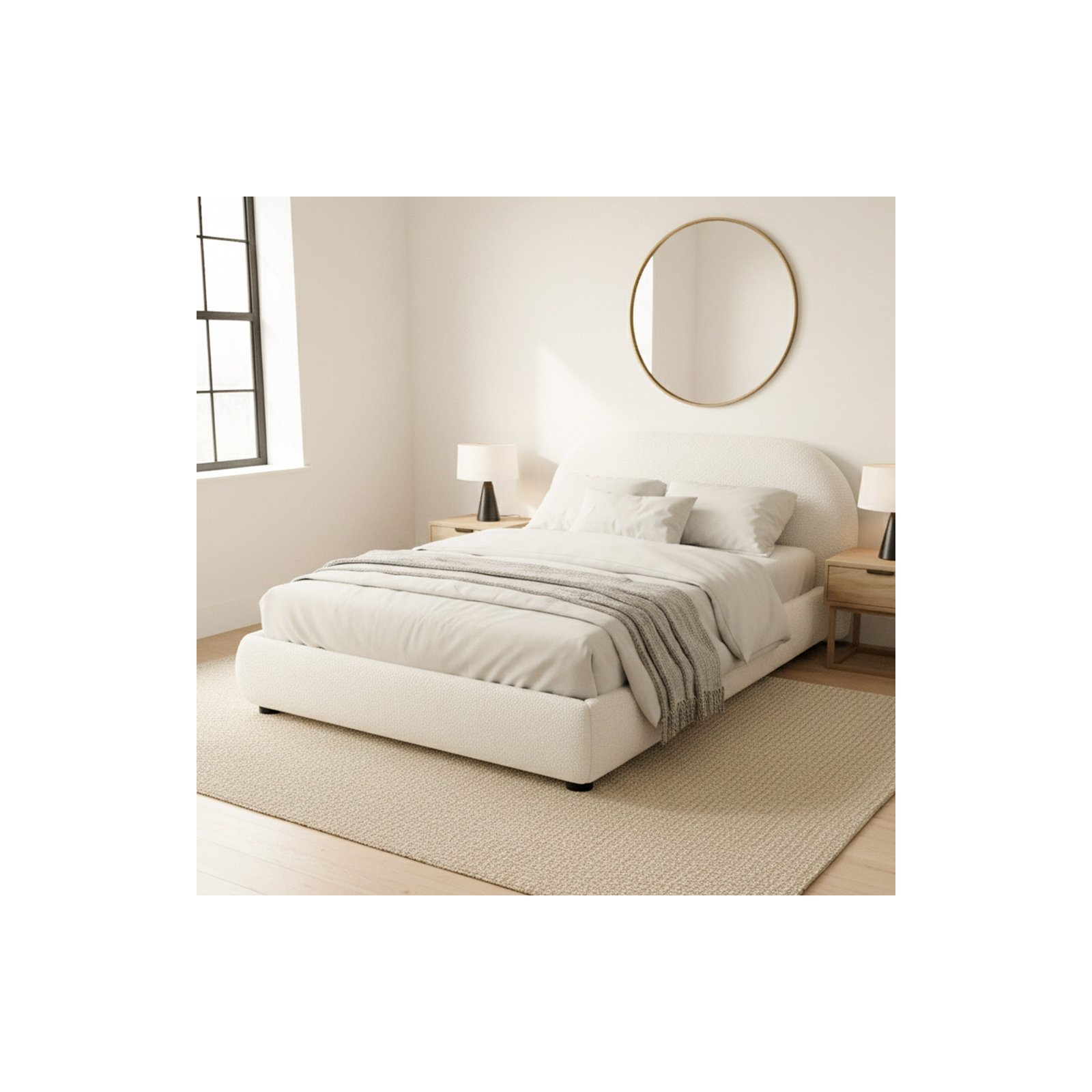 Tesso Upholstered Bed , Cream, Queen