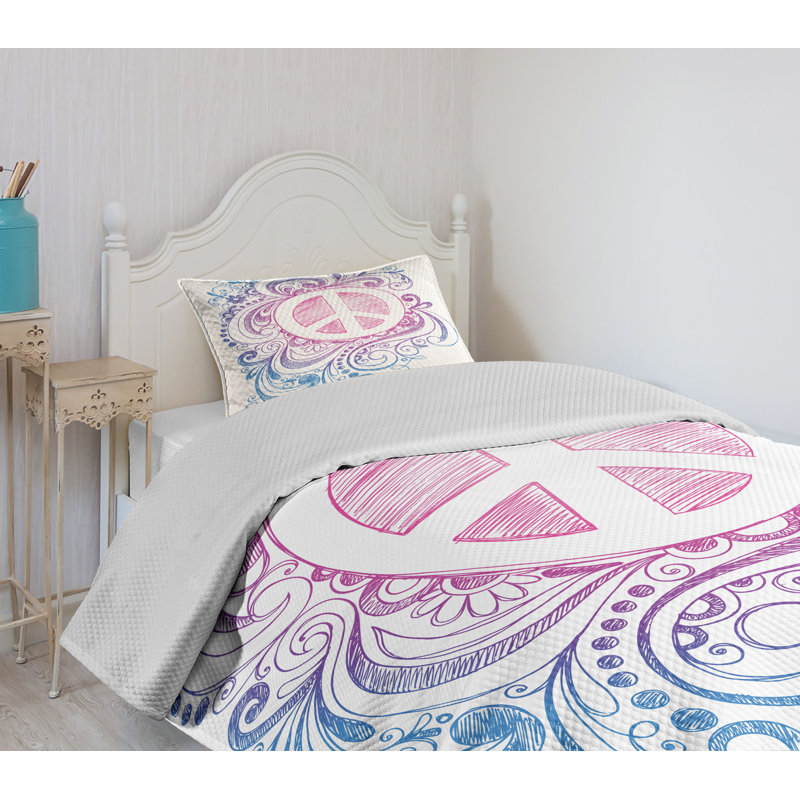 White Quilted Twin Bedspread Set with Pillow Sham