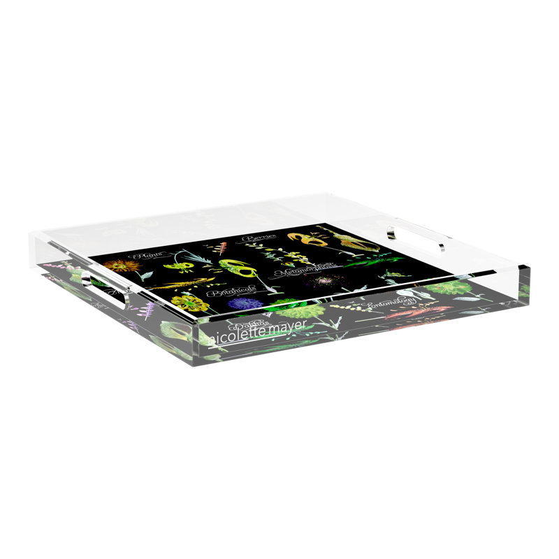 Botanicals Xray Acrylic Square Decorative Tray, 18"W x 18"D x 2"H, Green