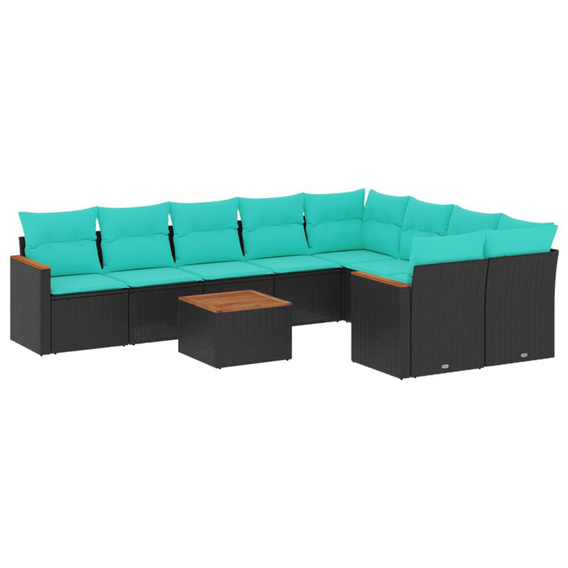  Ensemble de canapé de patio 10 pièces avec coussins en rotin de polyester noir