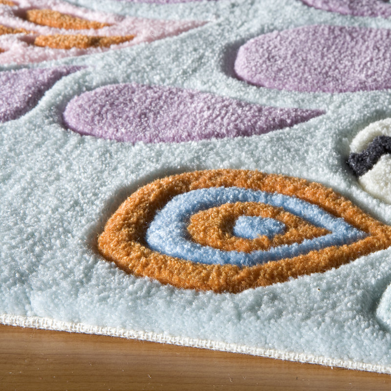 Aiyla Handmade Tufted Blue/Pink Rug, Rectangle 3' x 5'