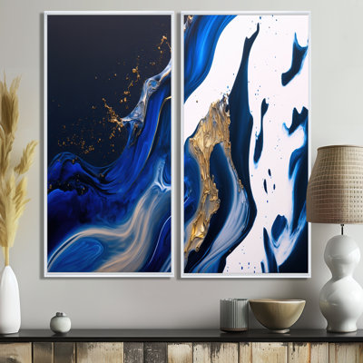 Ice Paint Splash IV - Blue Modern Art Prints On Canvas 2 Pieces