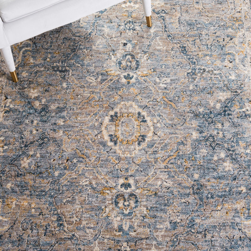 Tapis oriental gris clair / bleu Ladora, Carré 6 pi 4 po