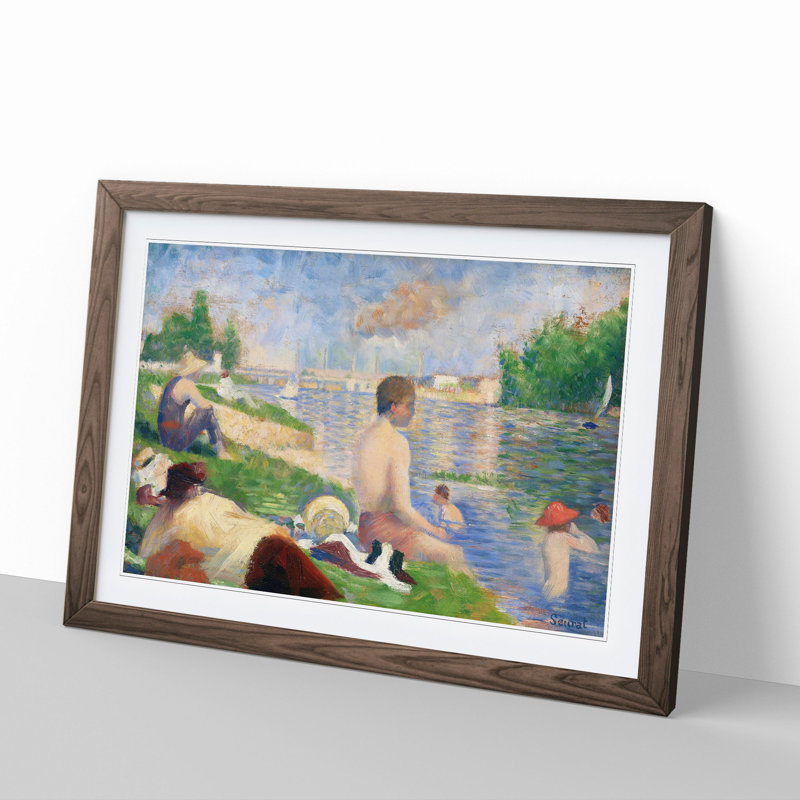 Study of Bathers Vol.4 by Georges Seurat - Picture Frame Painting, Walnut Framed, 48cm H x 65cm W x 2cm D