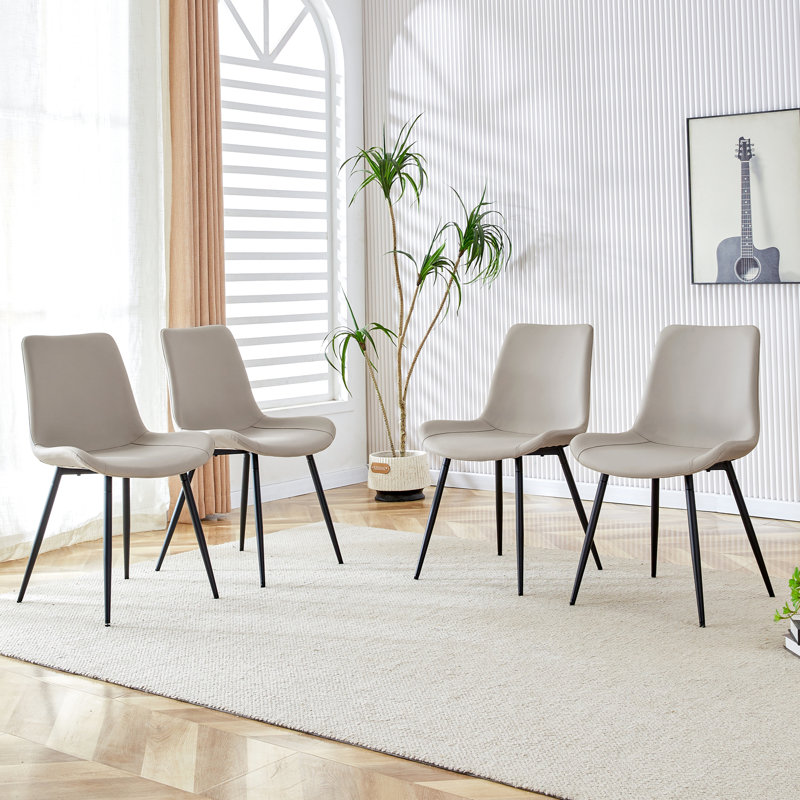 Chaise de salle à manger en similicuir avec pieds en métal, 4, Beige