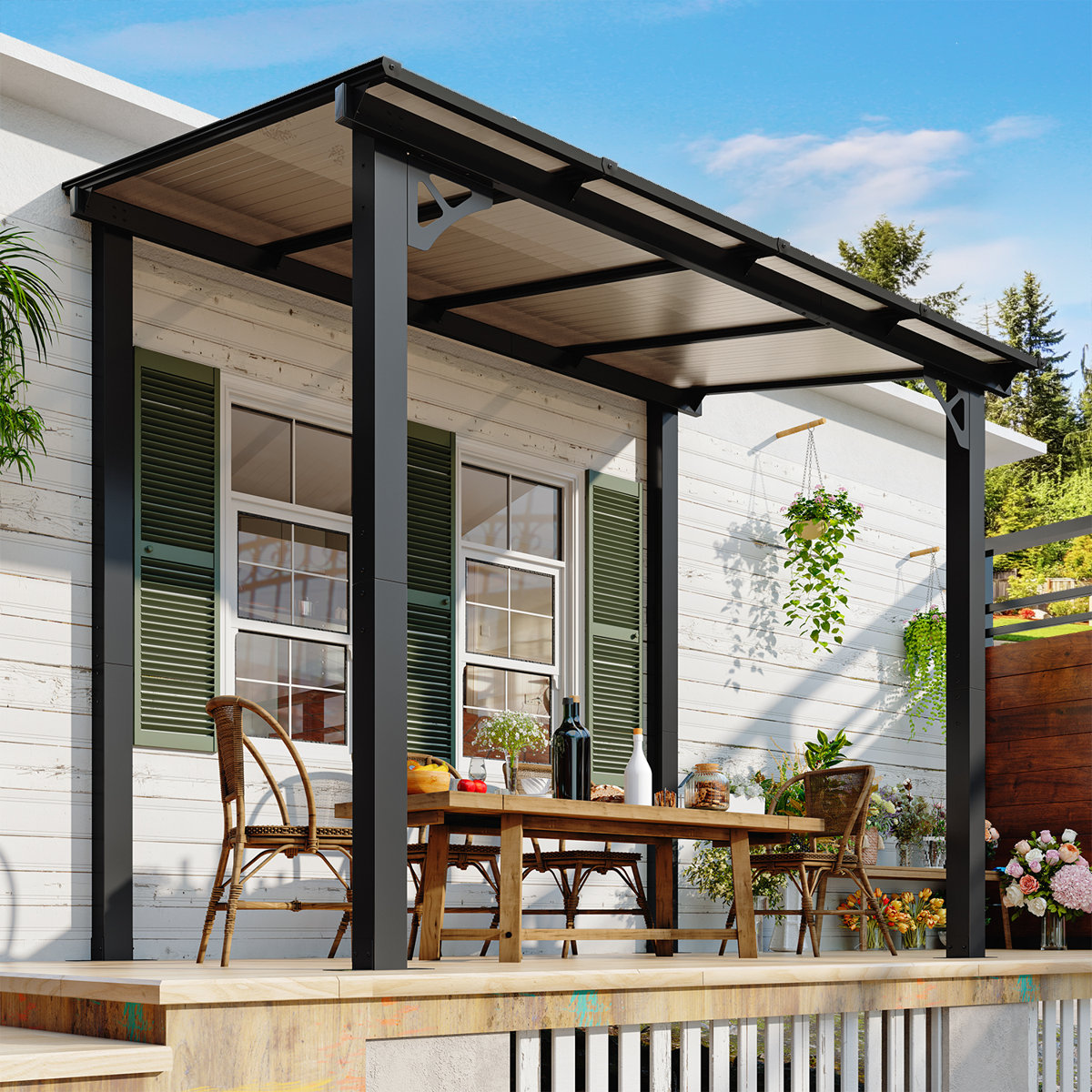 JolyDale 8W x 5D Feet Outdoor Metal Pergola with Sloped Roof Patio Gazebo