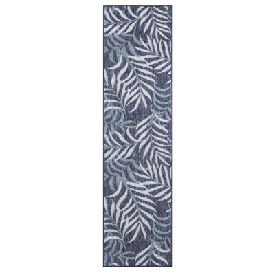Alizay Floral Polypropylene Indoor/Outdoor Area Rug in White/Navy Blue