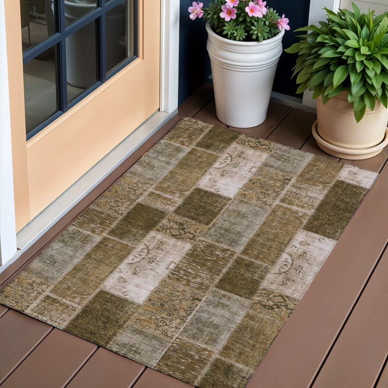 3' X 5' Ivory Patchwork Washable Indoor Outdoor Area Rug
