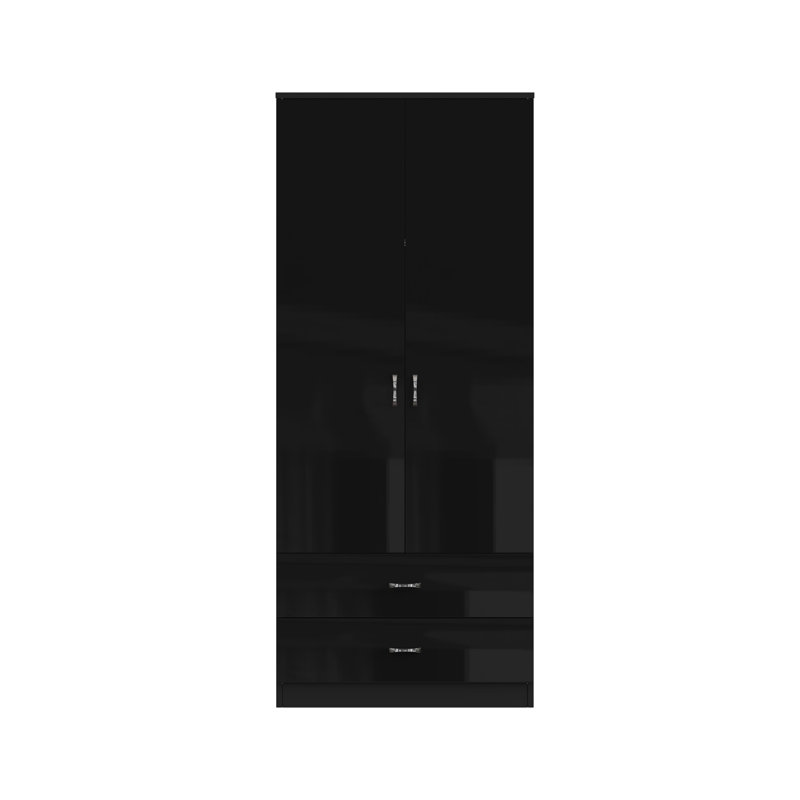 Brendle 2 Door 2 Drawer Combi Wardrobe - High Gloss Front, Soft Close Doors, Polished Metal Handles, Black