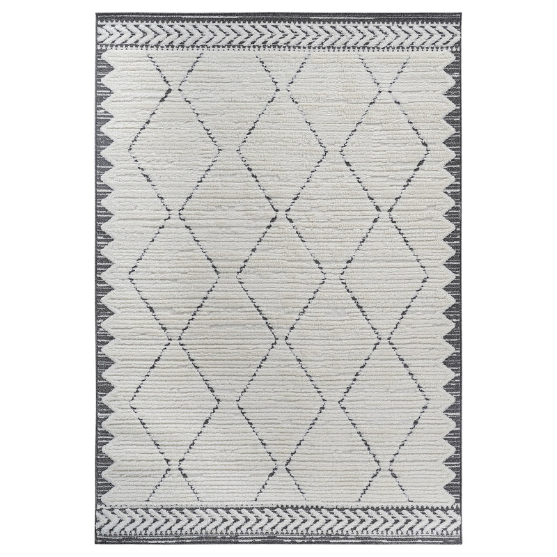 Step Collection High-Low Trellis Cream/Anthracite Indoor Area Rug, 5'3''X7'6'', Modern, Contemporary, Geometric, Bohemian, Bedroom, Kitchen, Living Room, Non Shedding Carpet