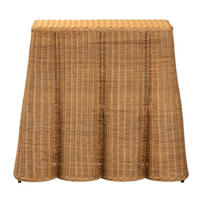 Bali & Pari Palm Scallop Natural Rattan Console Table – Handwoven Wicker Accent Table For Hallway Or Entryway, Coastal & Boho Décor, Rectangle 36"