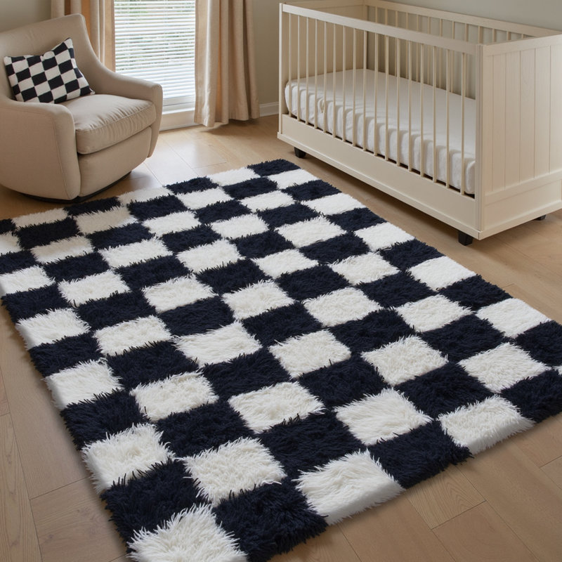 Geometric Shaggy Washable Area Rug, Rectangle 152 x 244 cm