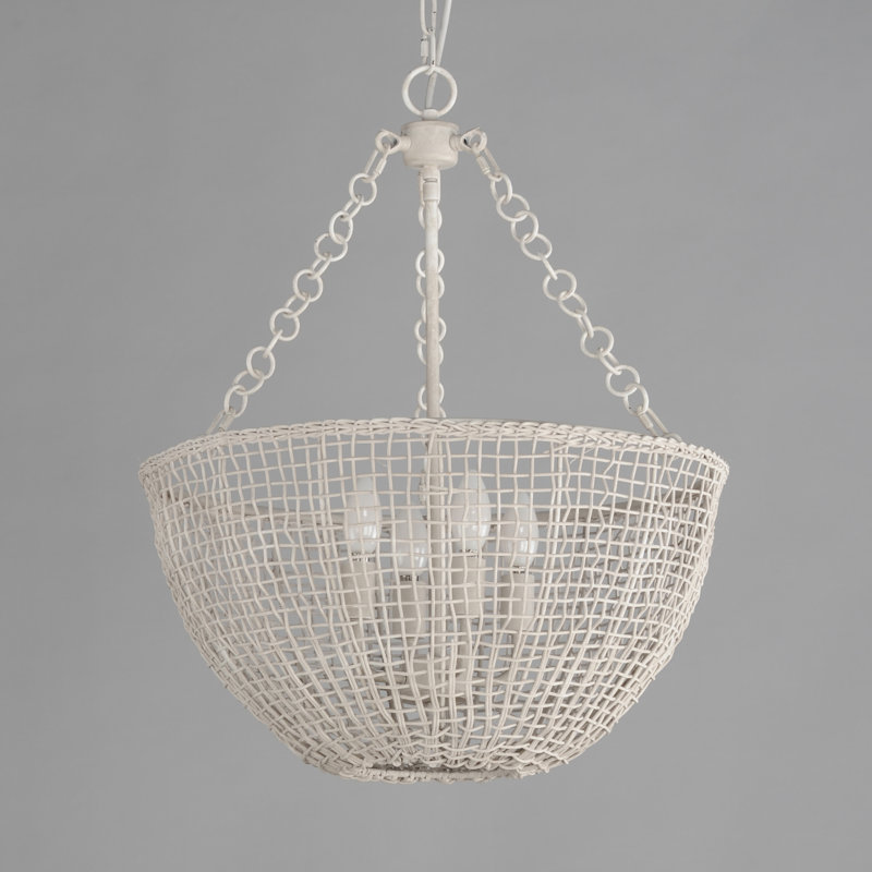 Cestino-Invert Bowl Pendant, Weathered White