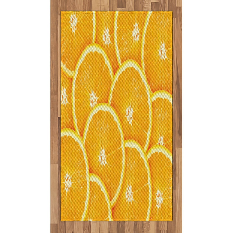 Tapis décoratif orange à haute densité de fibres longues en polyester, Rectangle 2 pi 7 po x 5 pi