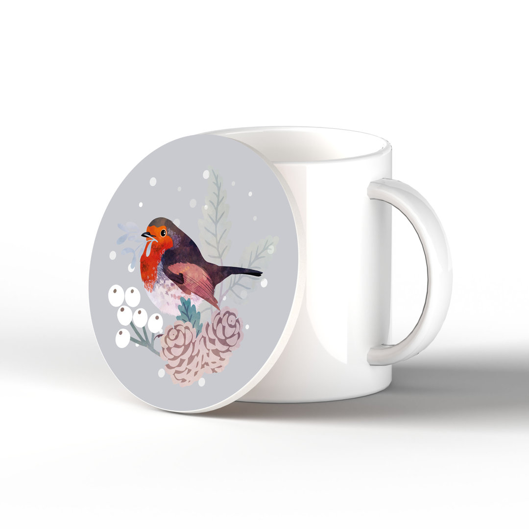 Festive Robin In Foliage Christmas Ceramic Round Coaster