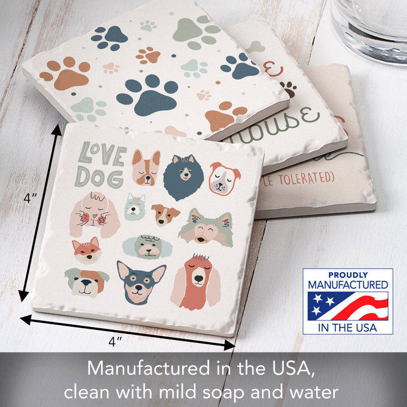 Ensemble de sous-verres assortis 4 pièces Dogs Welcome