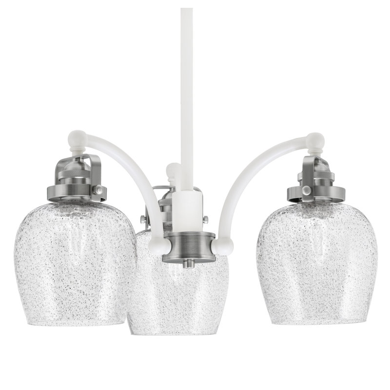 Lustre 3 lumières avec verre à bulles 6 "Easton, Blanc / nickel brossé