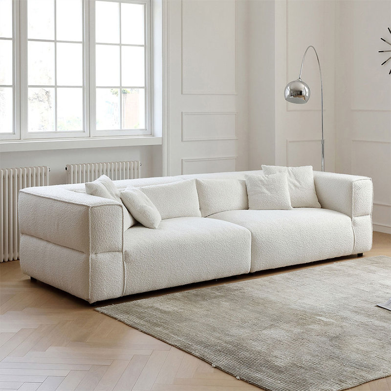 Causeuse-coussin modulaire en velours blanc, H 27,56 po x l 116,14 po x P 49,21 po, 4